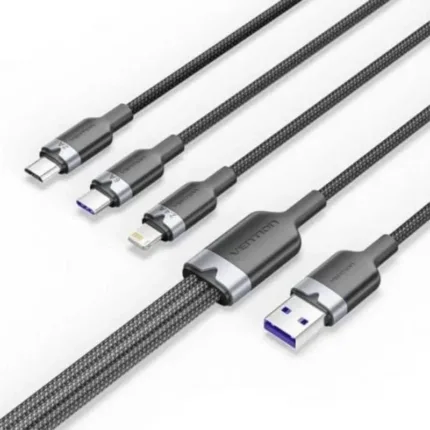 cable 3 en 1 vention usb a 2.0 usb c/lightning/micro b 1.5m aluminio black