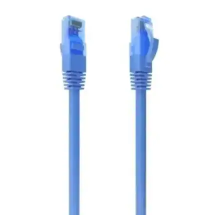 Conector RJ45 Ethernet azul para redes de oficina y hogar. Compatible con cables LAN Cat5 y Cat6.