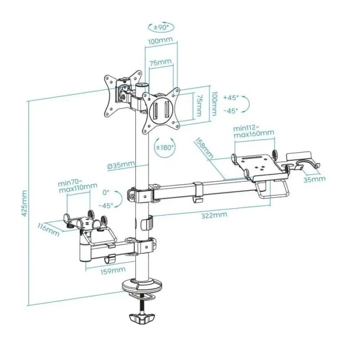 soporte de mesa avpos 4 1 para tpv/monitor/impresora/datafono