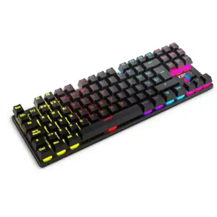 Teclado mecánico RGB con iluminación personalizable, ideal para juegos y oficina.