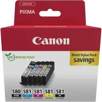 Texto alternativoPack de cartuchos de tinta Canon para impresoras, recargable y compatible con varias series.