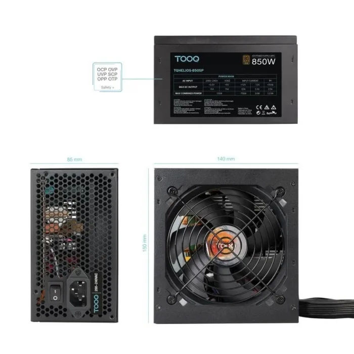 fuente de alimentacion tooq helios 850w atx apfc 80+ bronze