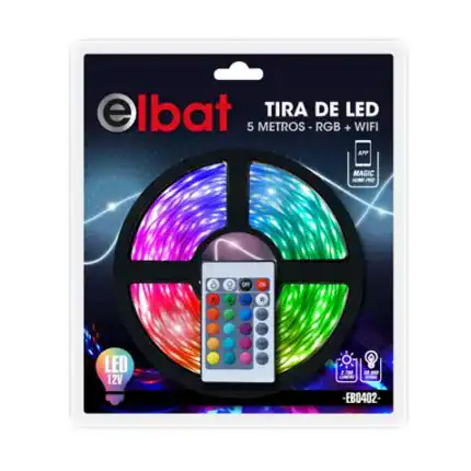Tira de LED RGB de 5 metros con control remoto y conectividad WiFi, ideal para decoración y proyecto.