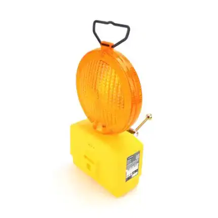 Señal de advertencia portátil con luz intermitente para obras y seguridad vial.
