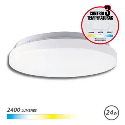 Lámpara LED con control de temperatura y 2400 lúmenes, eficiente y moderna.