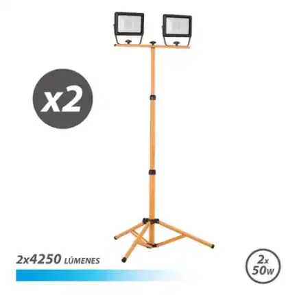 Lámpara LED portátil doble de 50W, ideal para trabajos en exteriores y emergencias, con doble fuente.