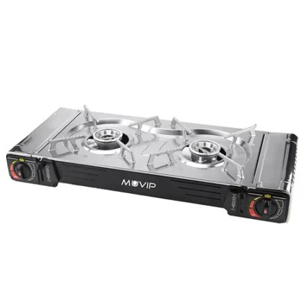 cocina de gas portatil doble bombona acero + plancha + maletin muvip