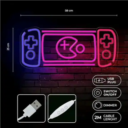 Lámpara de neón en forma de consola de videojuegos portátil.