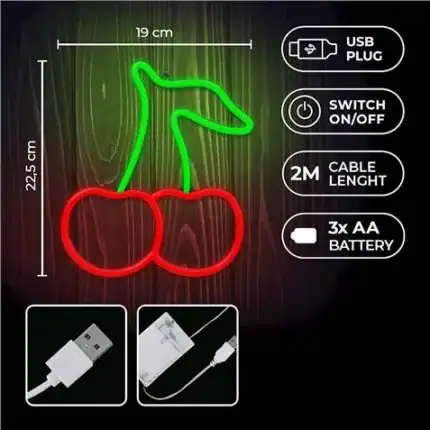 Lámpara LED en forma de cereza con puerto USB, interruptor y batería recargable, ideal para iluminac.