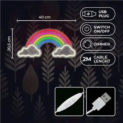 Arcoíris LED con control remoto, USB, interruptor y dimmer, ideal para decoración y ambientación. Lo.