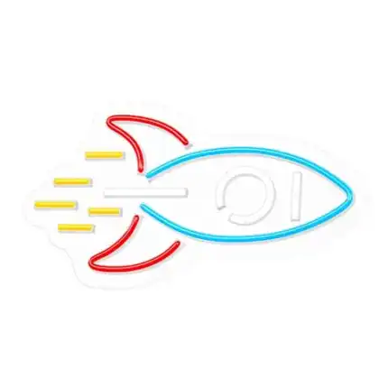 Láser de cohete en neón, símbolo de tecnología y innovación.