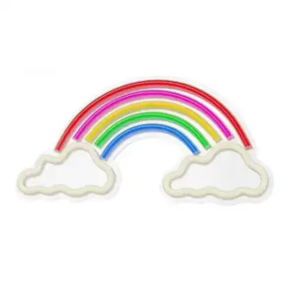 Ilustración de arcoíris con nubes, colores vibrantes y diseño infantil.