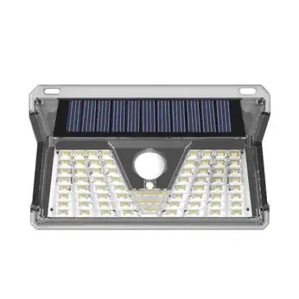 Lámpara solar LED con panel solar y luz brillante para iluminación exterior eficiente.