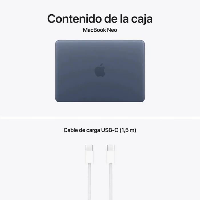 portatil apple macbook neo a18 pro/6 core cpu/8gb/ssd512gb/5 core gpu/13 touch id indigo