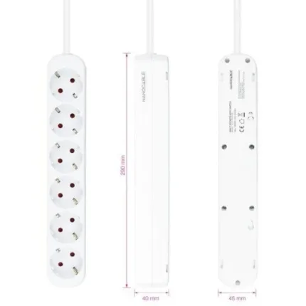 regleta nanocable 6 schukos 1.4m white
