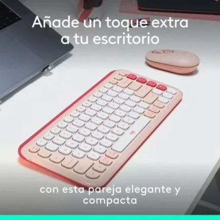 teclado + raton logitech pop icon wireless rose/white